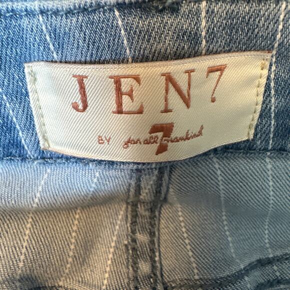 Jen7 For All Mankind Cropped Wide Leg Jeans Blue Pinstripe Stretch Denim Size 8 - Picture 7 of 10